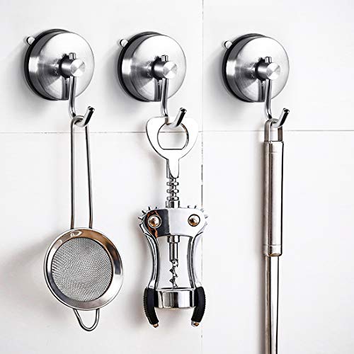 Shower Suction Cup Hooks Bathroom Towel Suction Holder Metal Coat Hook Heavy Duty Organizer for Kitchen/Bathroom/Restroom 304 Stainless Steel, Brushed Finish (2 Pack) - Stratus Micro-Mister